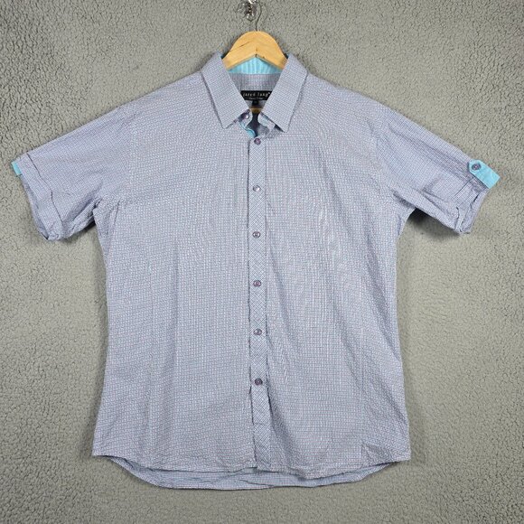 Jared Lang Shirt Mens Size XL Multicolor Gingham Short Sleeve Slim Fit Cotton - Picture 1 of 12